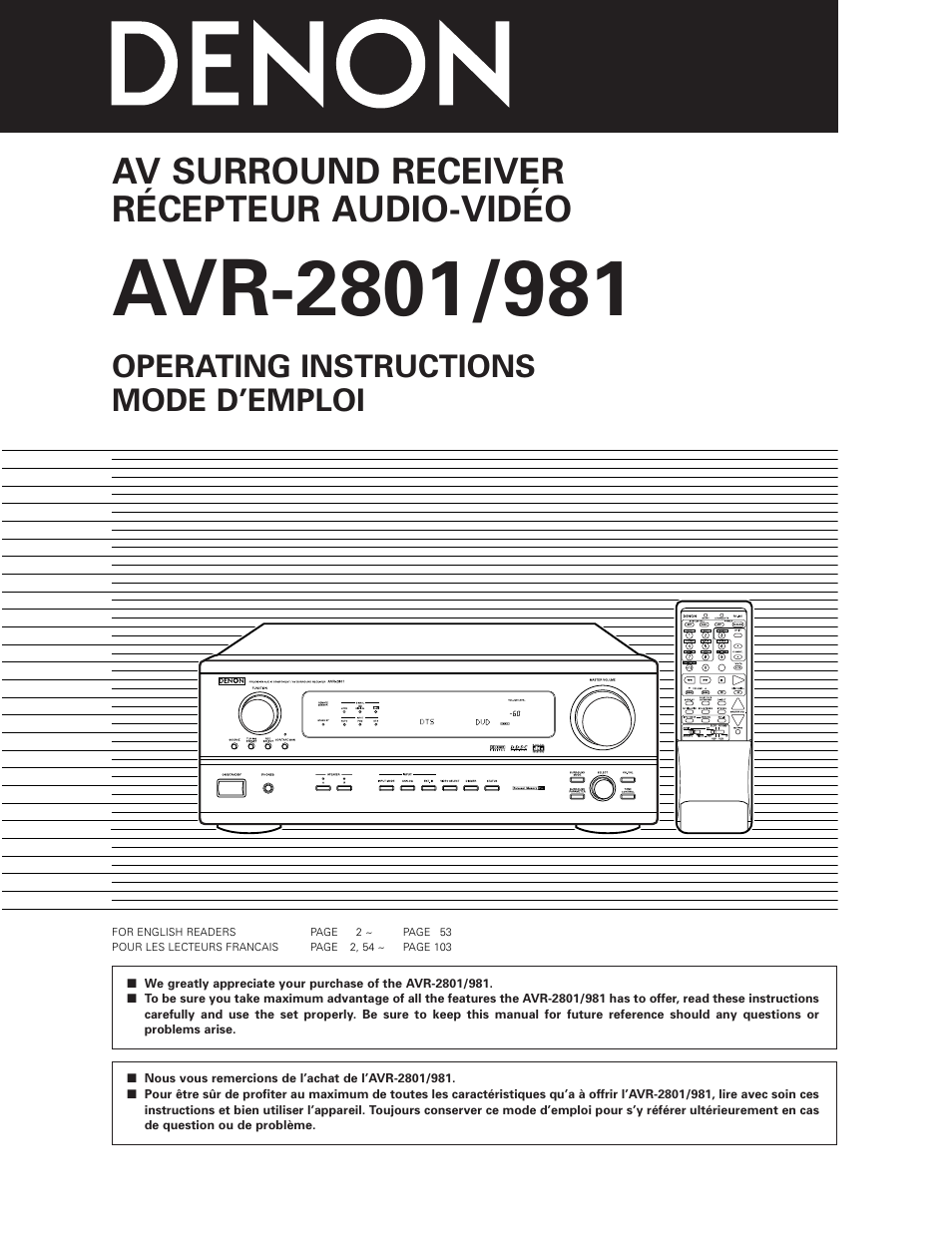 Denon AVR-2801 User Manual | 54 pages