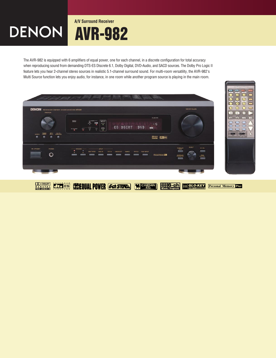 Denon AVR-982 User Manual | 2 pages