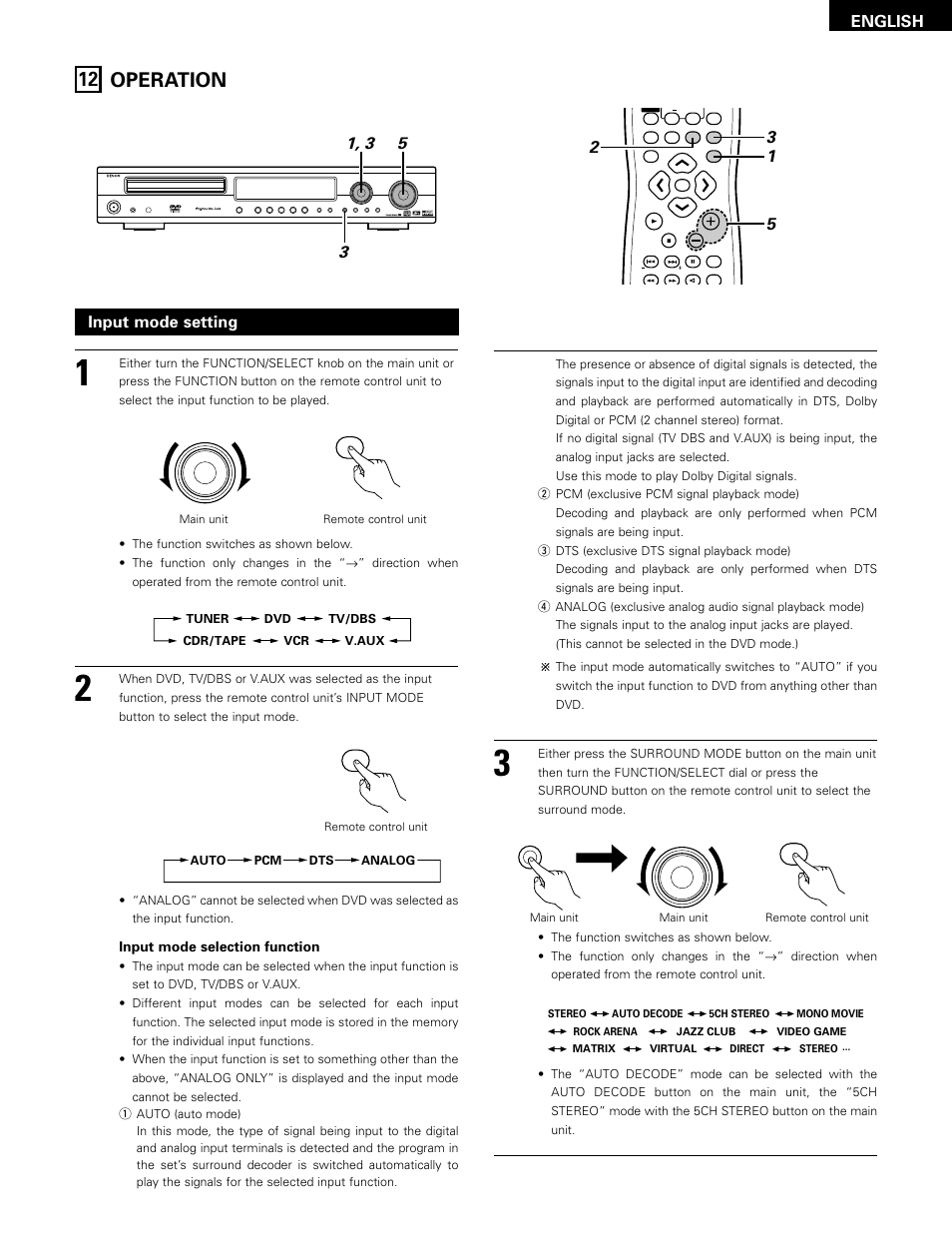 Operation, 12 operation, Input mode setting | English | Denon ADV-1000 User Manual | Page 35 / 88