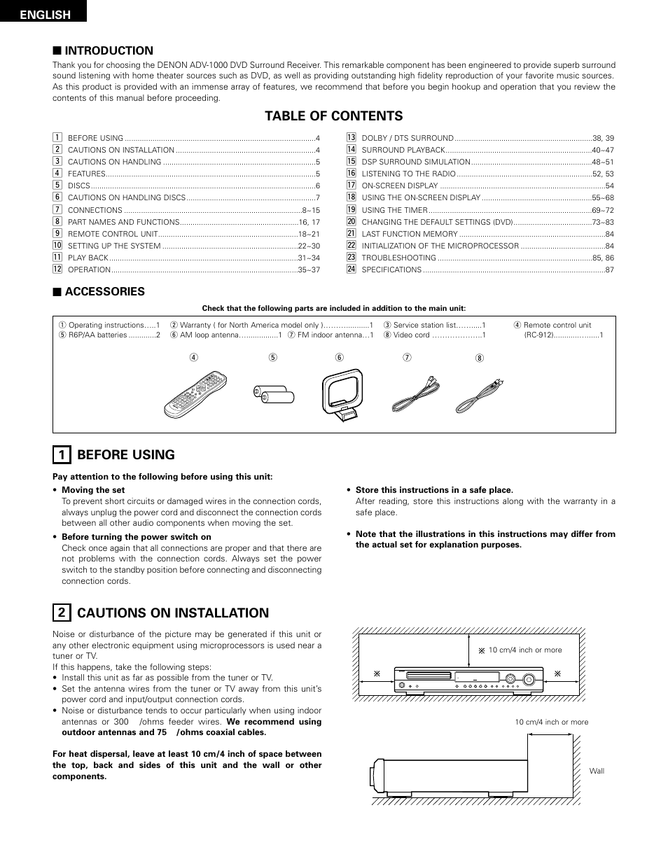 Denon ADV-1000 User Manual | Page 4 / 88