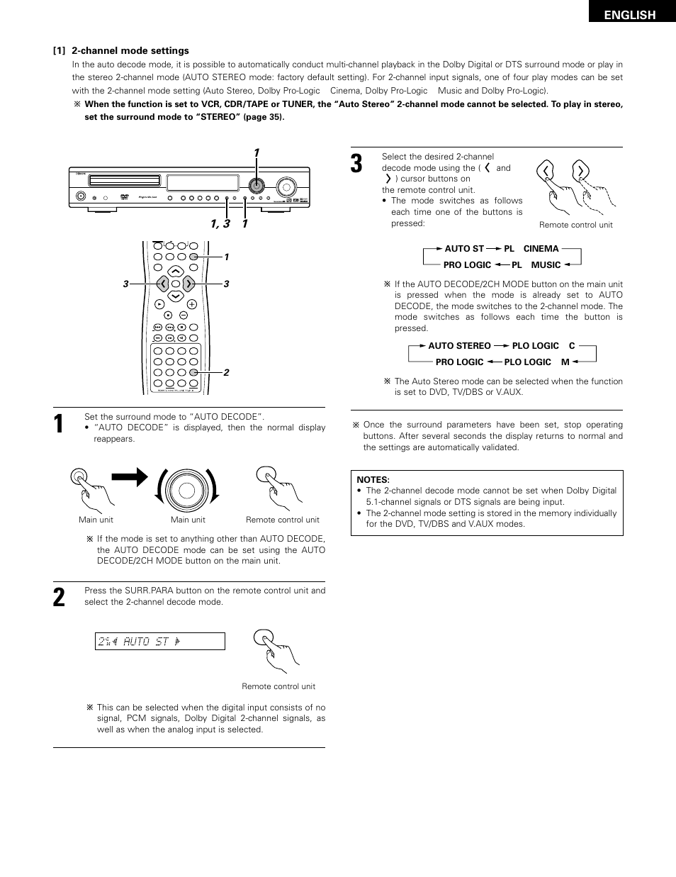 English, 1] 2-channel mode settings | Denon ADV-1000 User Manual | Page 41 / 88