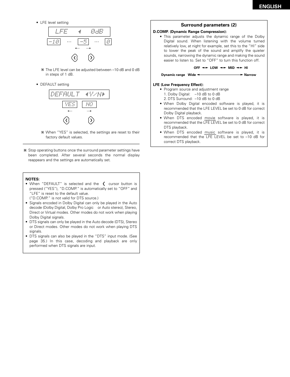 Lfe 0db, Default y/n | Denon ADV-1000 User Manual | Page 45 / 88