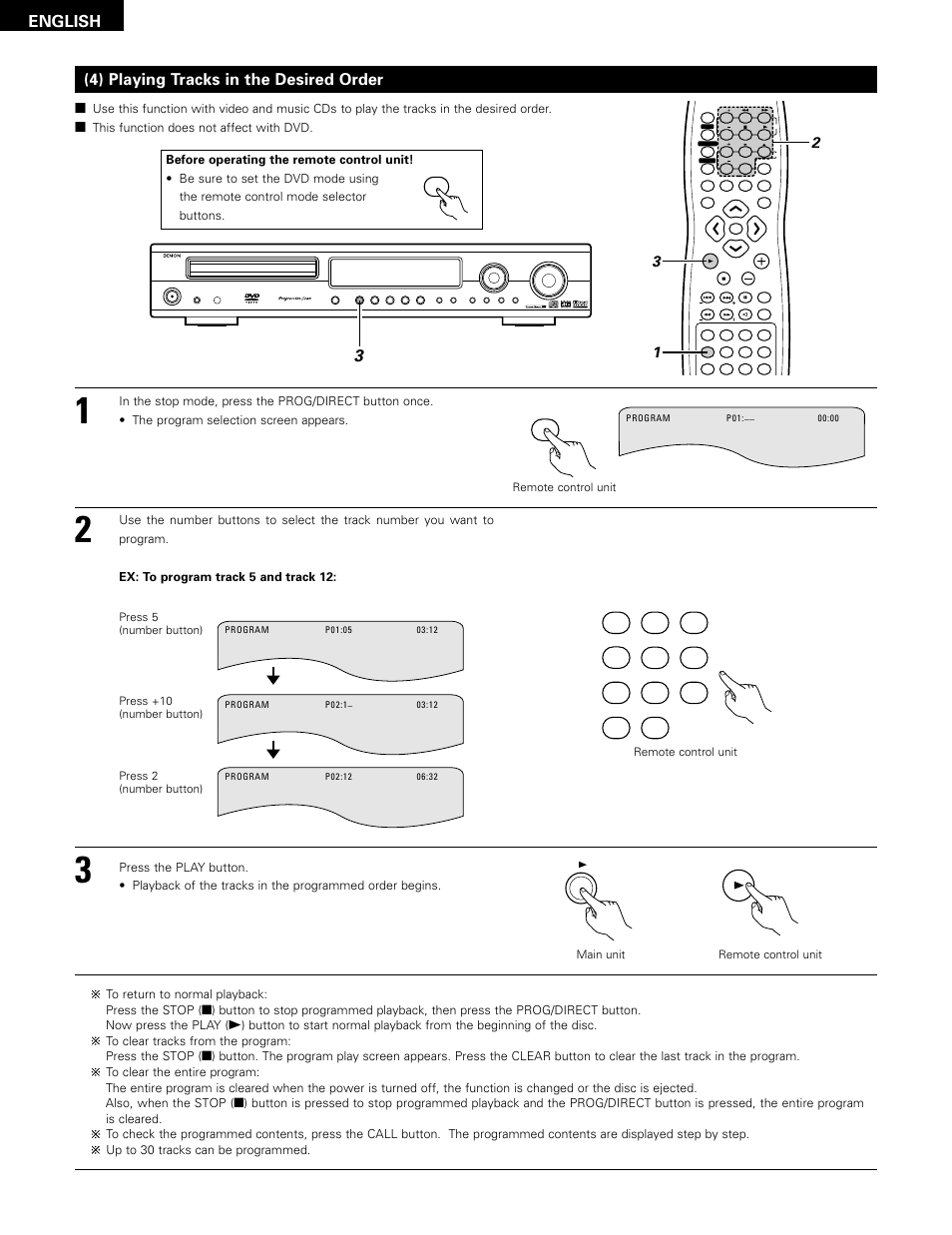 English, 4) playing tracks in the desired order | Denon ADV-1000 User Manual | Page 60 / 88