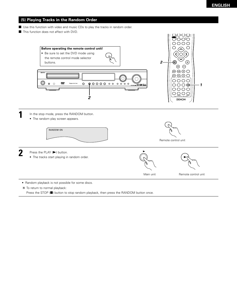 English, 5) playing tracks in the random order | Denon ADV-1000 User Manual | Page 61 / 88