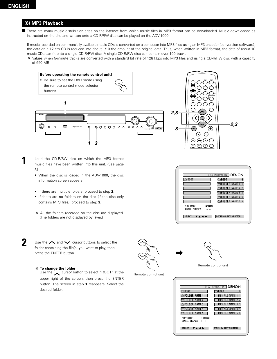English, 6) mp3 playback | Denon ADV-1000 User Manual | Page 62 / 88