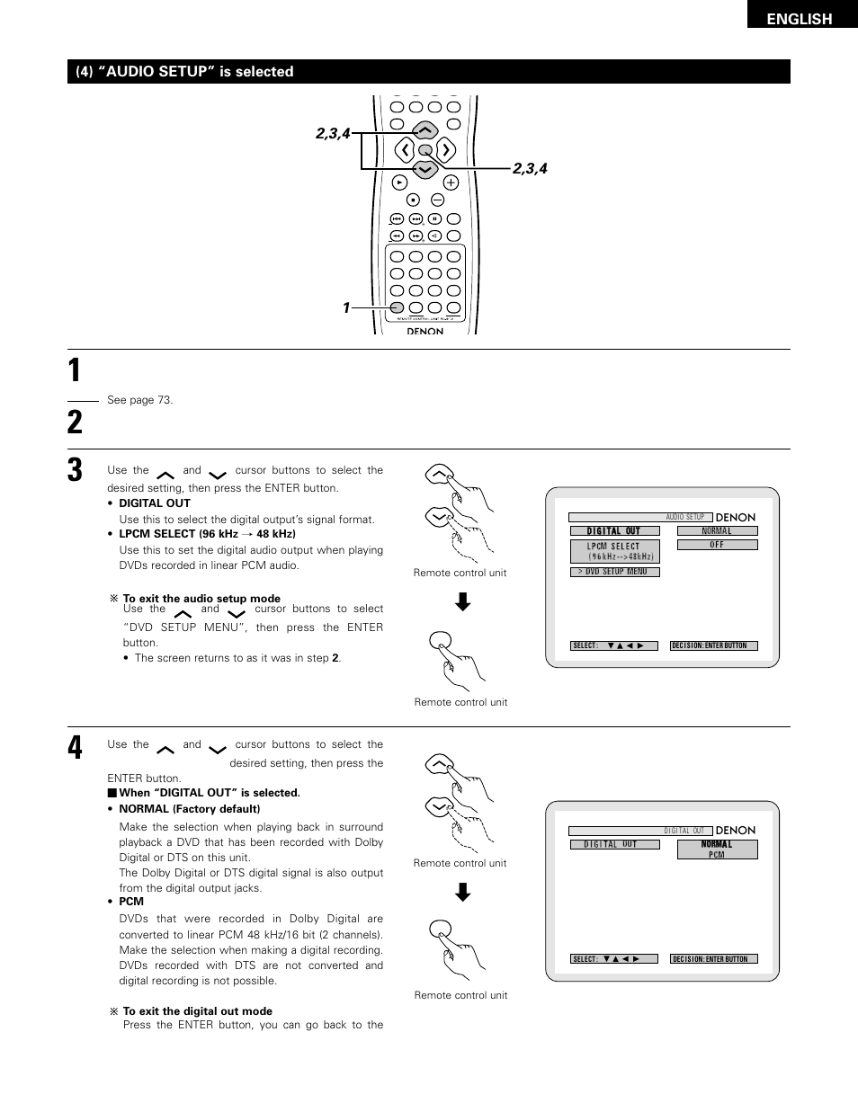 English (4) “audio setup” is selected | Denon ADV-1000 User Manual | Page 79 / 88