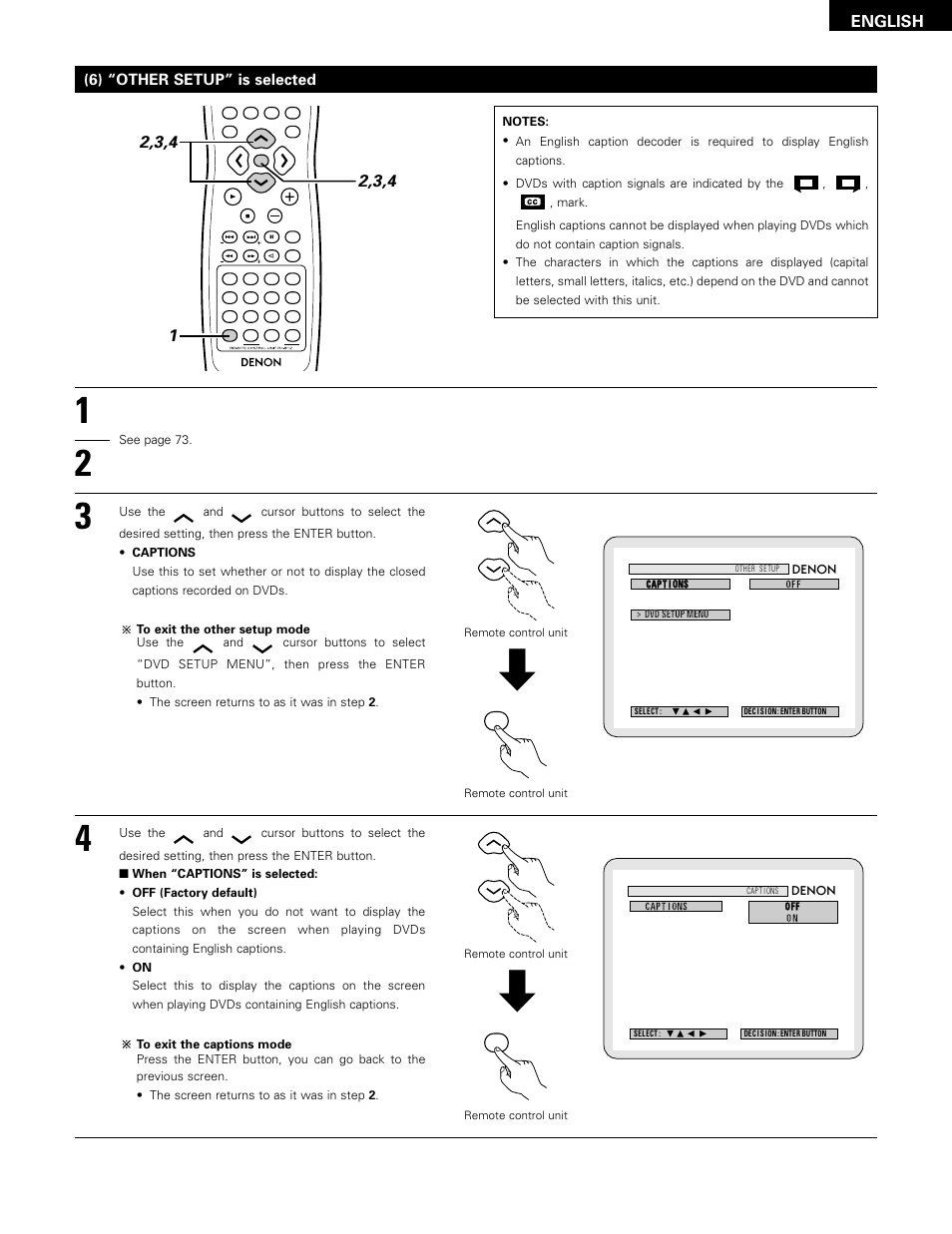 English, 6) “other setup” is selected | Denon ADV-1000 User Manual | Page 83 / 88