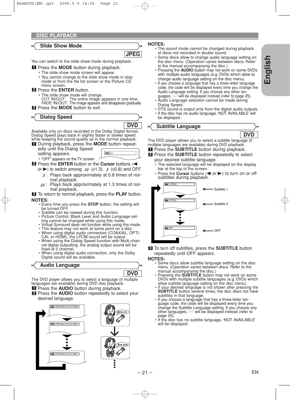 English, Jpeg | Denon DVD-557 User Manual | Page 21 / 84