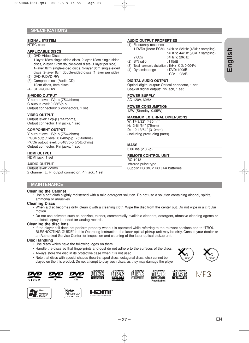 English | Denon DVD-557 User Manual | Page 27 / 84