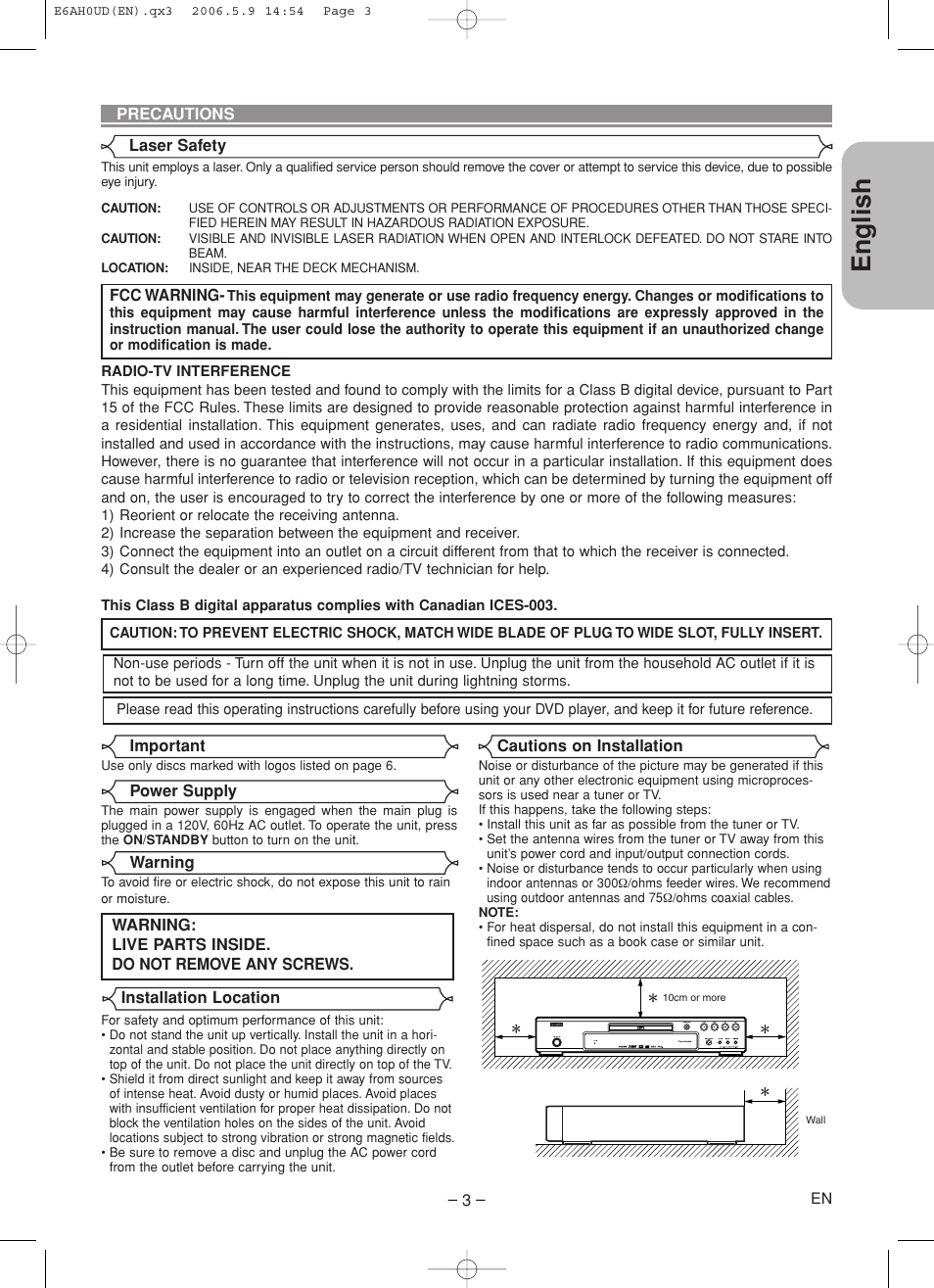 English | Denon DVD-557 User Manual | Page 3 / 84