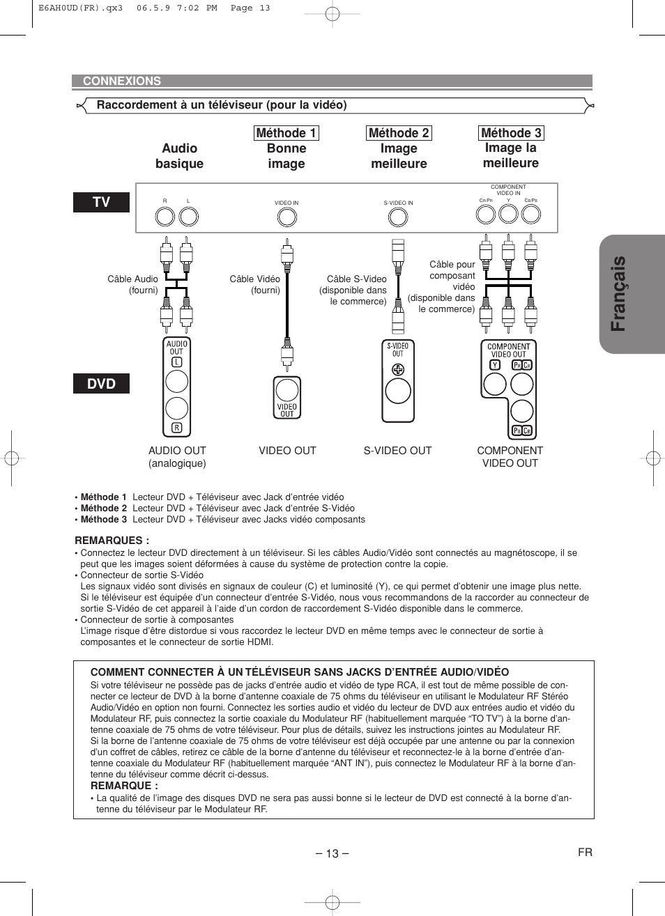 Français, Méthode 1 méthode 2 méthode 3 | Denon DVD-557 User Manual | Page 39 / 84