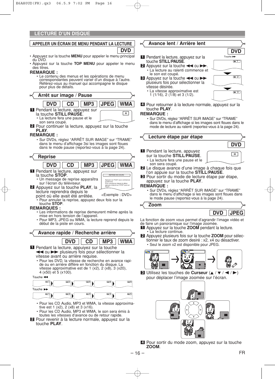 Wma mp3 cd dvd, Jpeg dvd, Wma jpeg mp3 cd dvd | Denon DVD-557 User Manual | Page 42 / 84