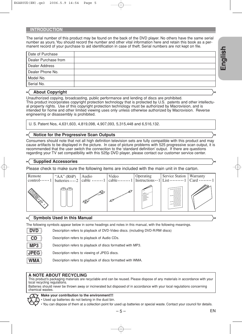 English | Denon DVD-557 User Manual | Page 5 / 84