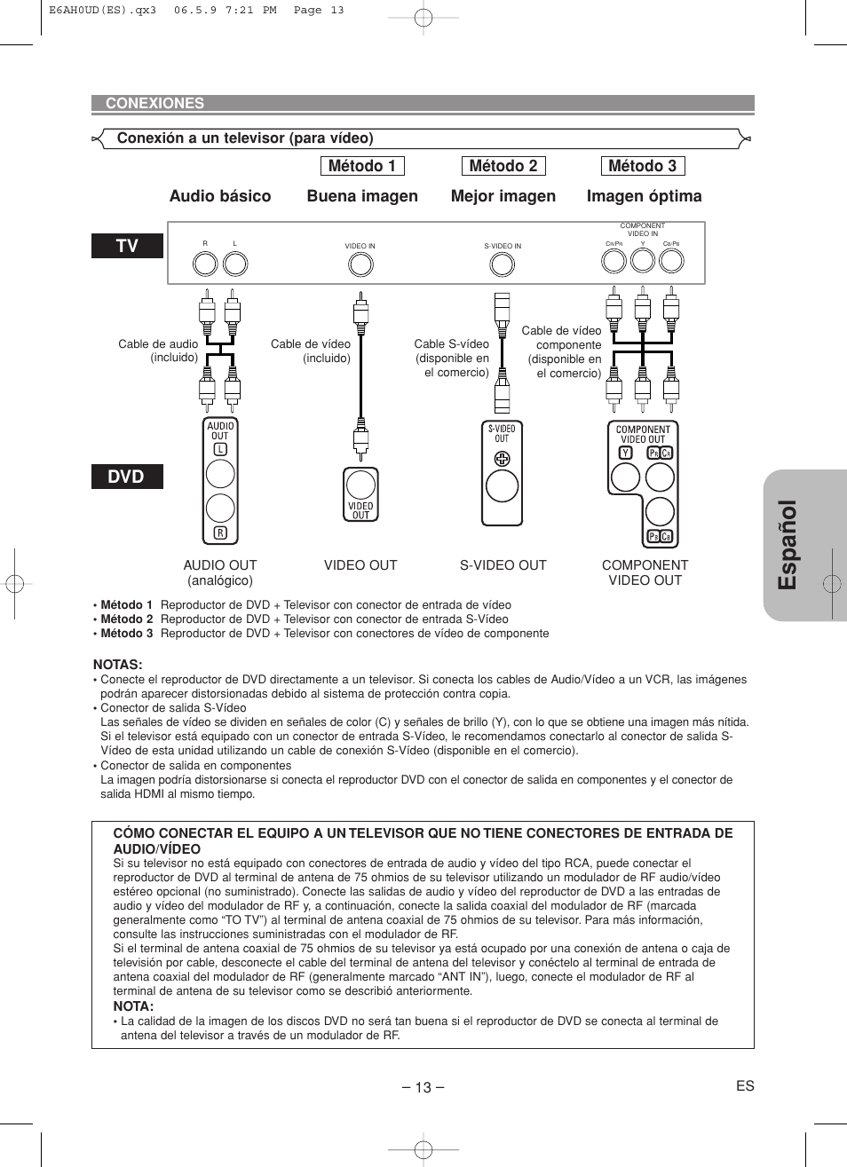 Español, Método 1 método 2 método 3 | Denon DVD-557 User Manual | Page 67 / 84