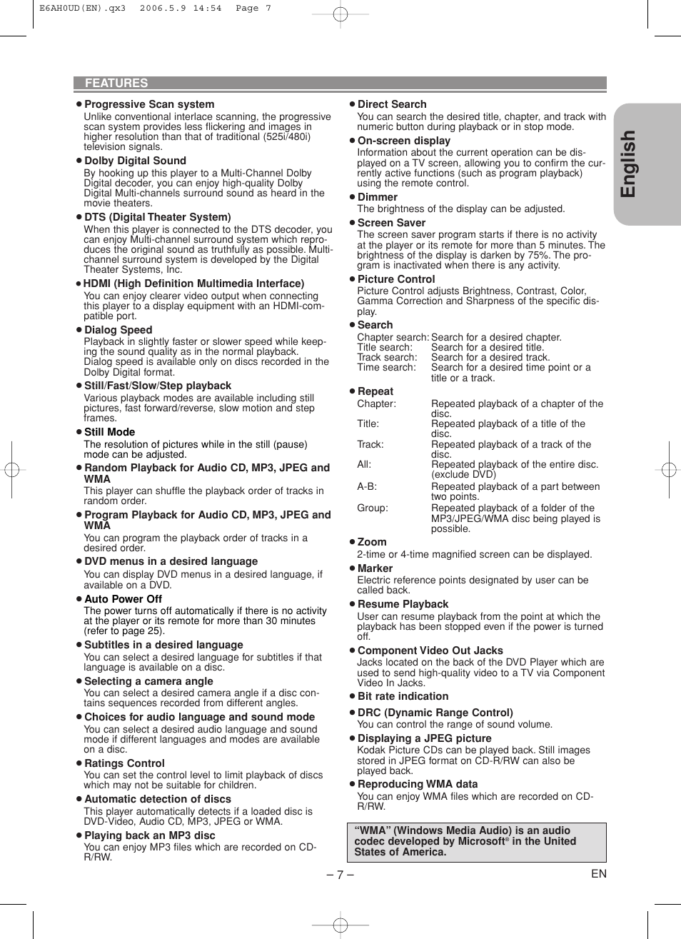 English | Denon DVD-557 User Manual | Page 7 / 84