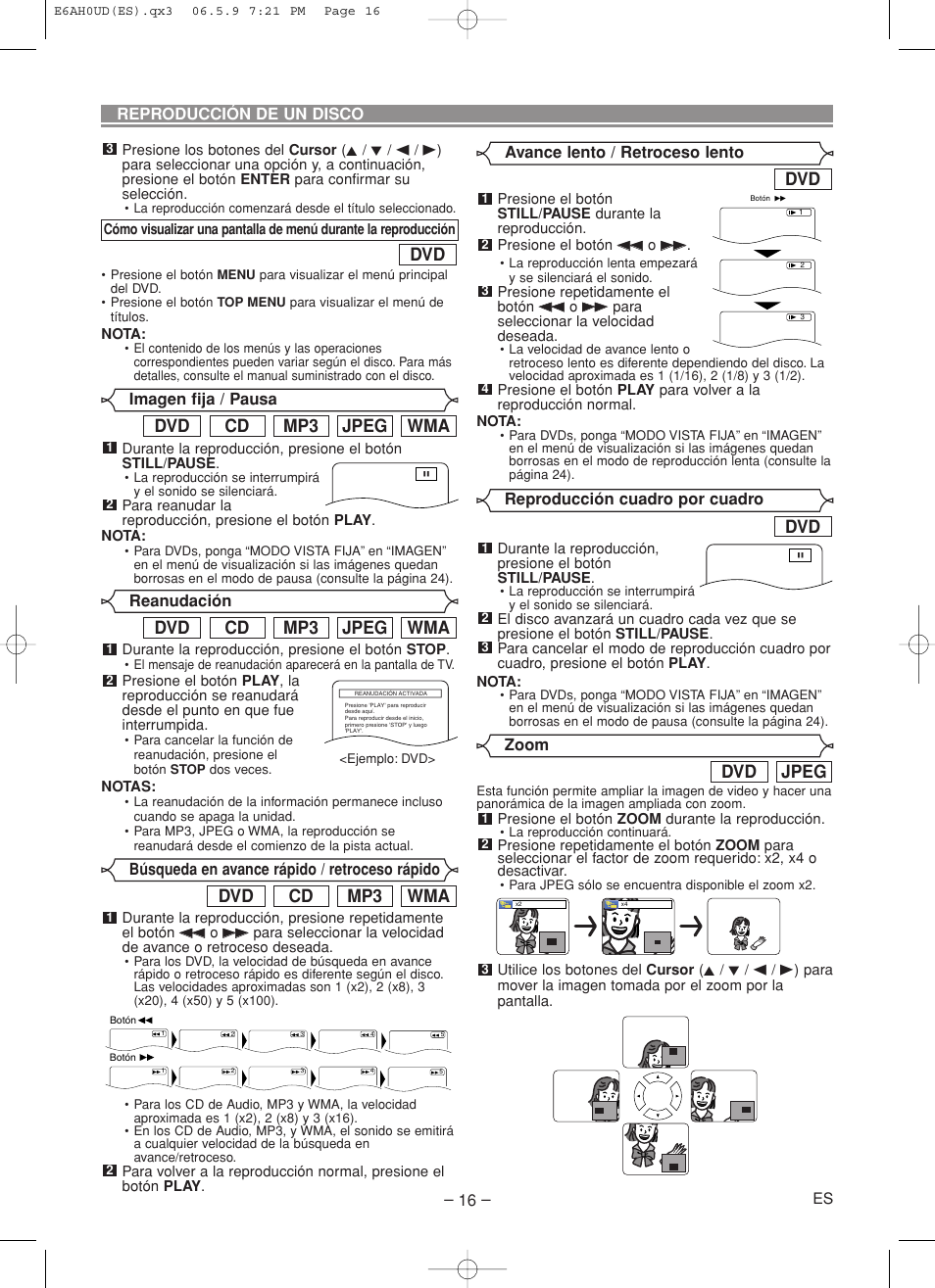 Jpeg dvd, Wma mp3 cd dvd, Wma jpeg mp3 cd dvd | Denon DVD-557 User Manual | Page 70 / 84