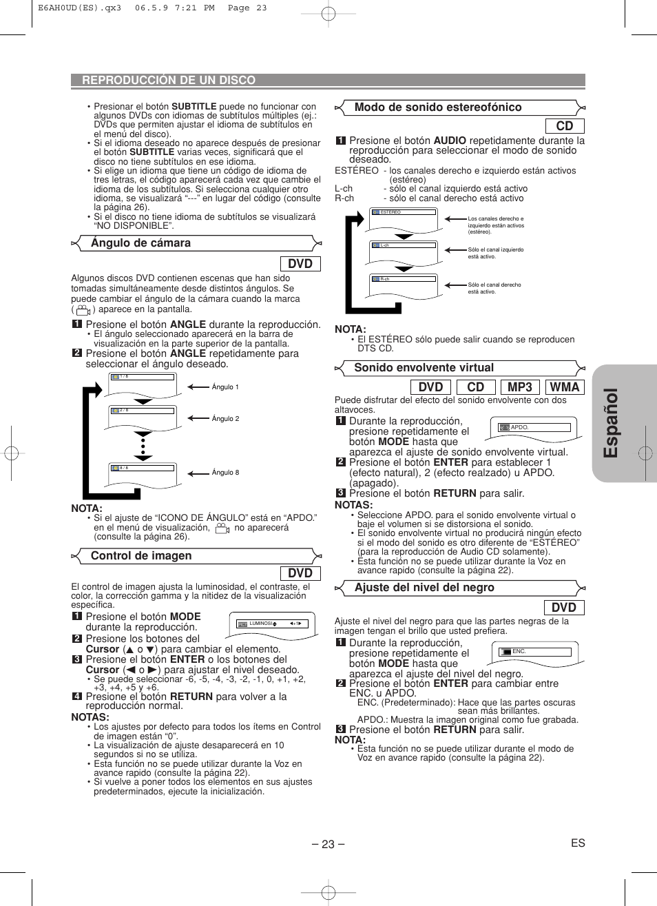 Español, Wma mp3 cd dvd | Denon DVD-557 User Manual | Page 77 / 84