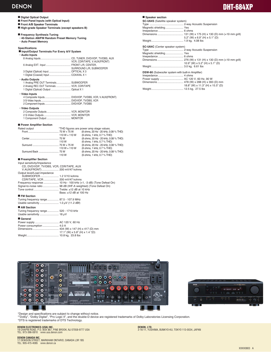 Dht-684xp | Denon DHT-684XP User Manual | Page 2 / 2