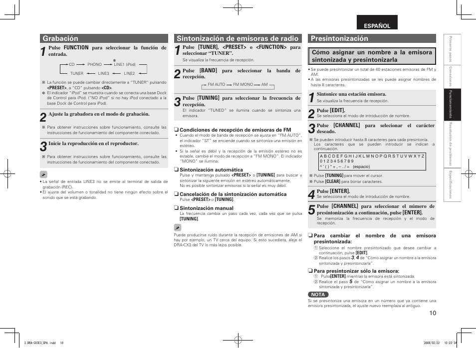 Grabación | Denon DRA-CX3 User Manual | Page 13 / 18