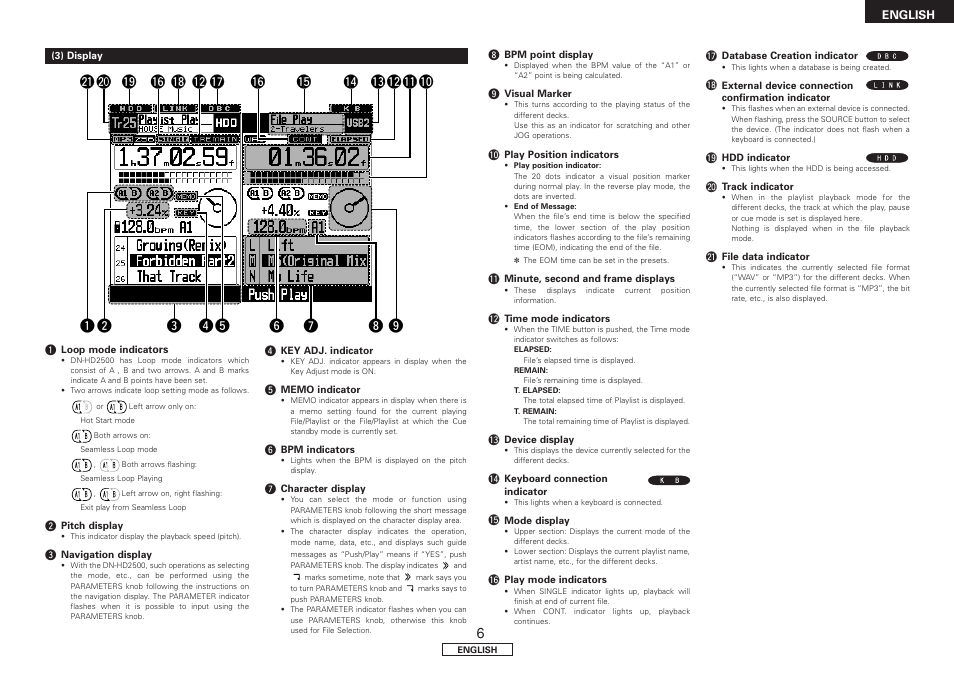 3) display | Denon DN-HD2500 User Manual | Page 11 / 30