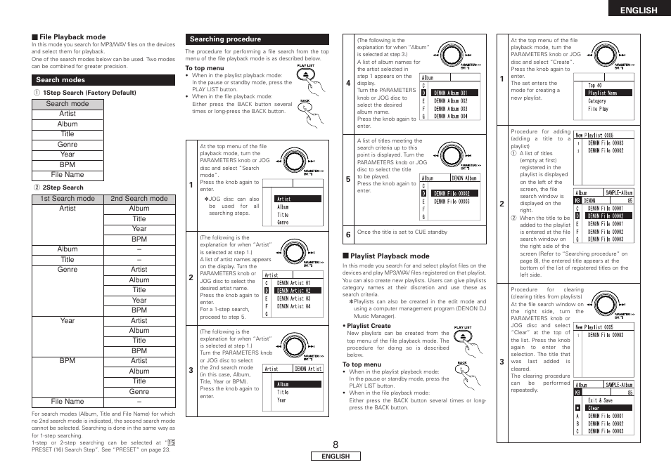 Search modes, Searching procedure | Denon DN-HD2500 User Manual | Page 13 / 30