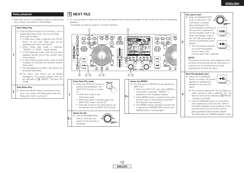 Relay playback, Next file, English | Denon DN-HD2500 User Manual | Page 17 / 30