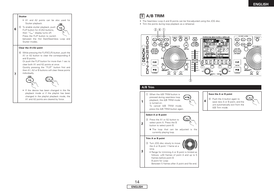 A/b trim, Auto bpm counter / effector, English | Denon DN-HD2500 User Manual | Page 19 / 30
