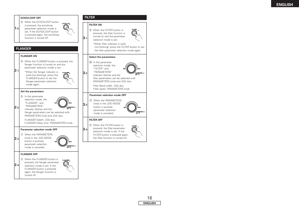 Flanger, Filter, English | Denon DN-HD2500 User Manual | Page 21 / 30