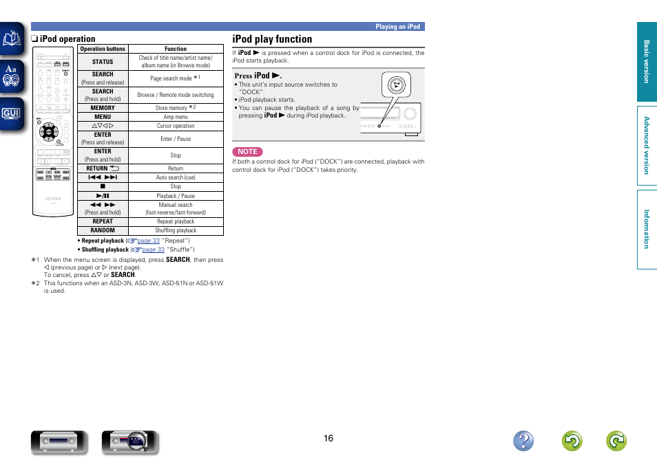 Ipod play function, N ipod operation | Denon AVR-1312 User Manual | Page 19 / 63