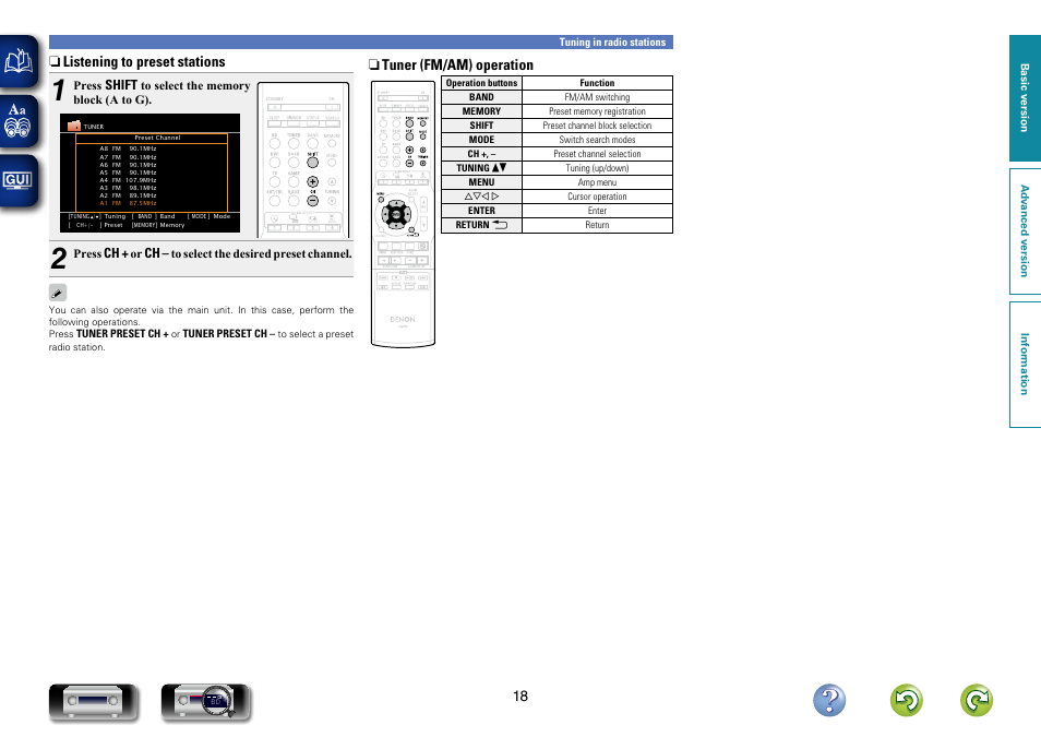 N listening to preset stations, N tuner (fm/am) operation | Denon AVR-1312 User Manual | Page 21 / 63