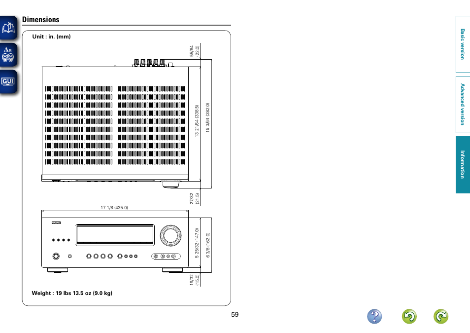 Dimensions | Denon AVR-1312 User Manual | Page 62 / 63