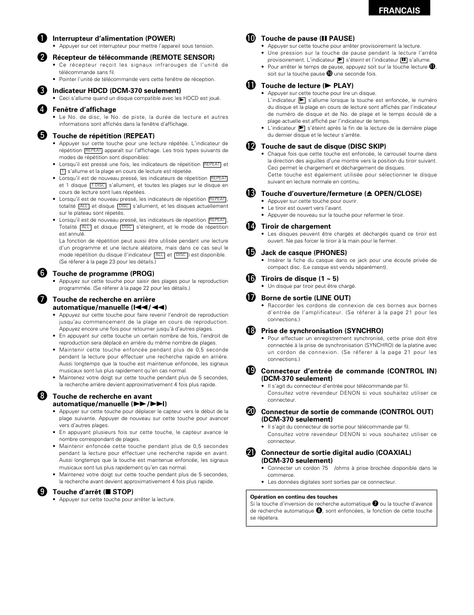 Francais | Denon DCM-370 User Manual | Page 19 / 38