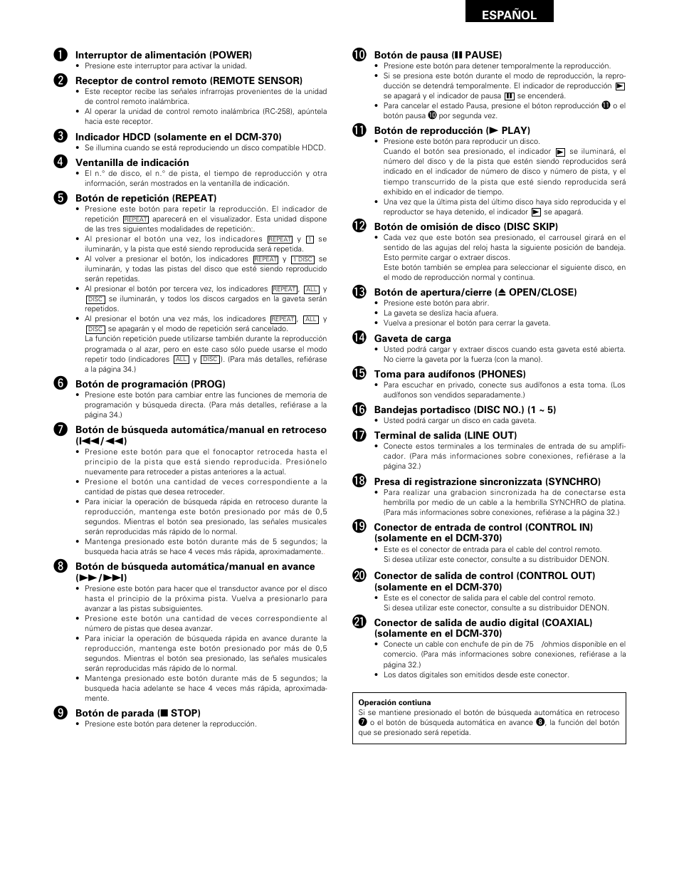 Español | Denon DCM-370 User Manual | Page 31 / 38