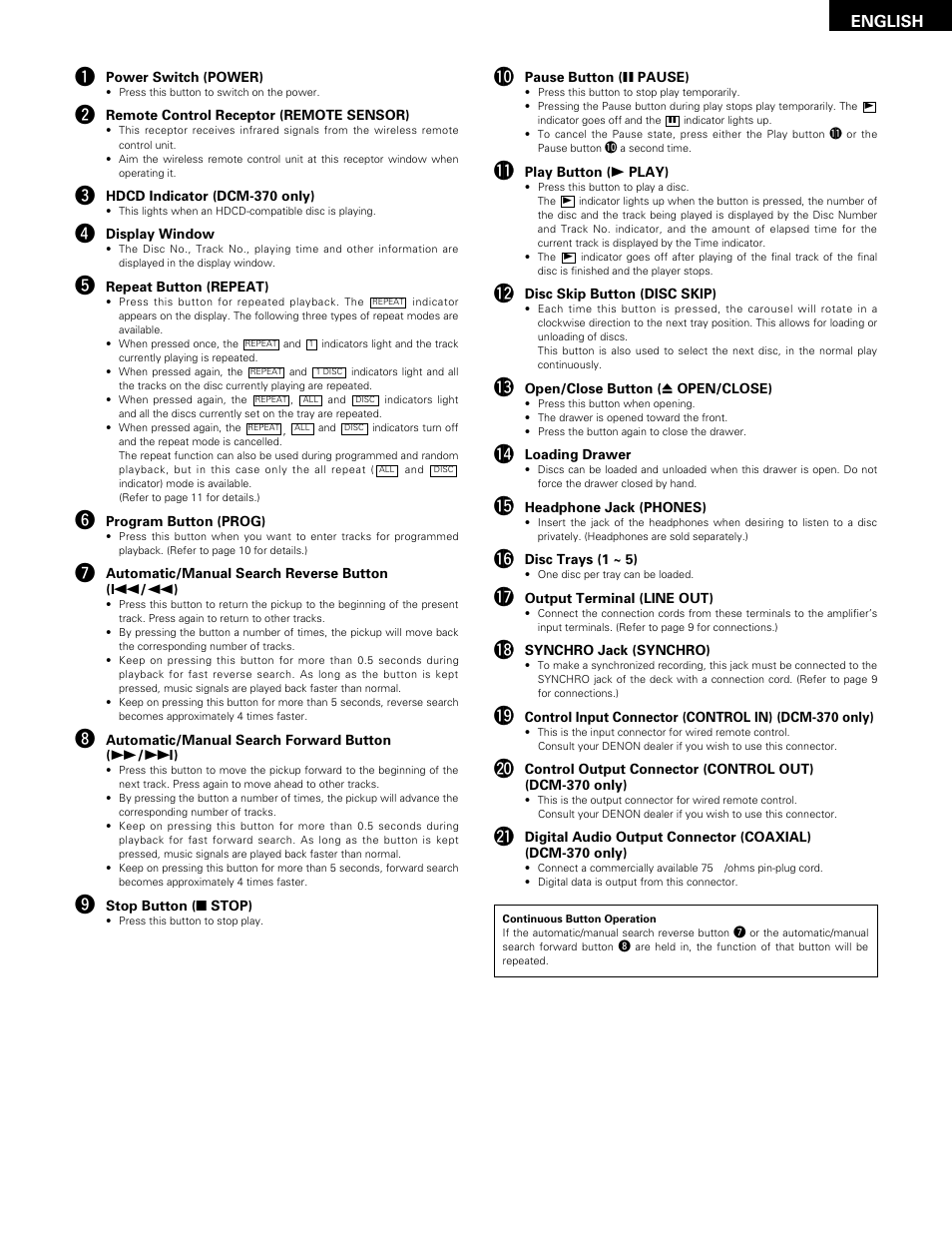 English | Denon DCM-370 User Manual | Page 7 / 38