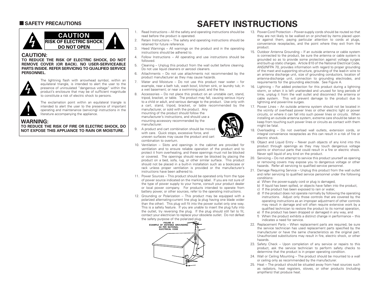 Safety instructions, Caution, Warning | 2safety precautions | Denon AVR-4306 User Manual | Page 2 / 146