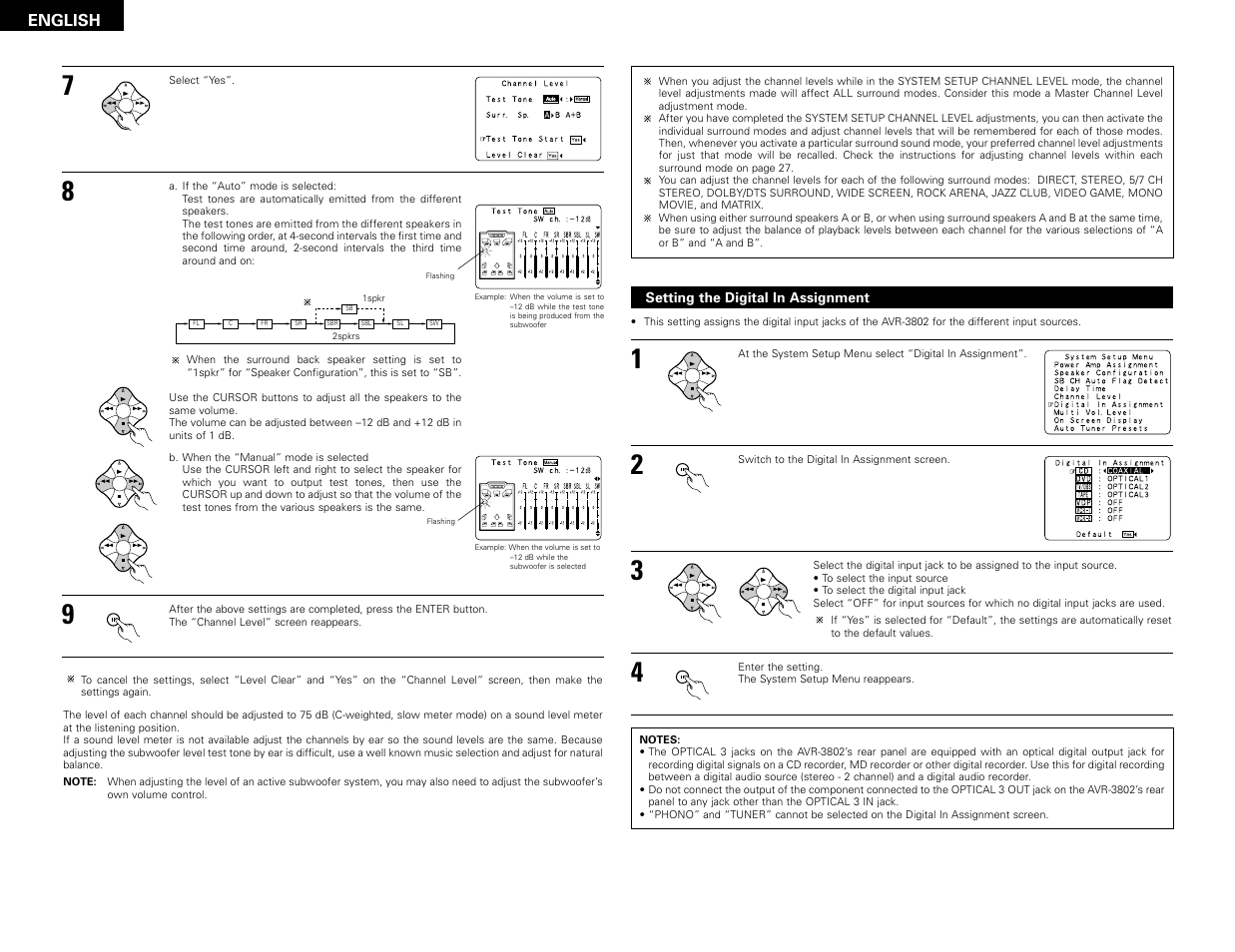English, Setting the digital in assignment | Denon AVR-3802 User Manual | Page 14 / 82