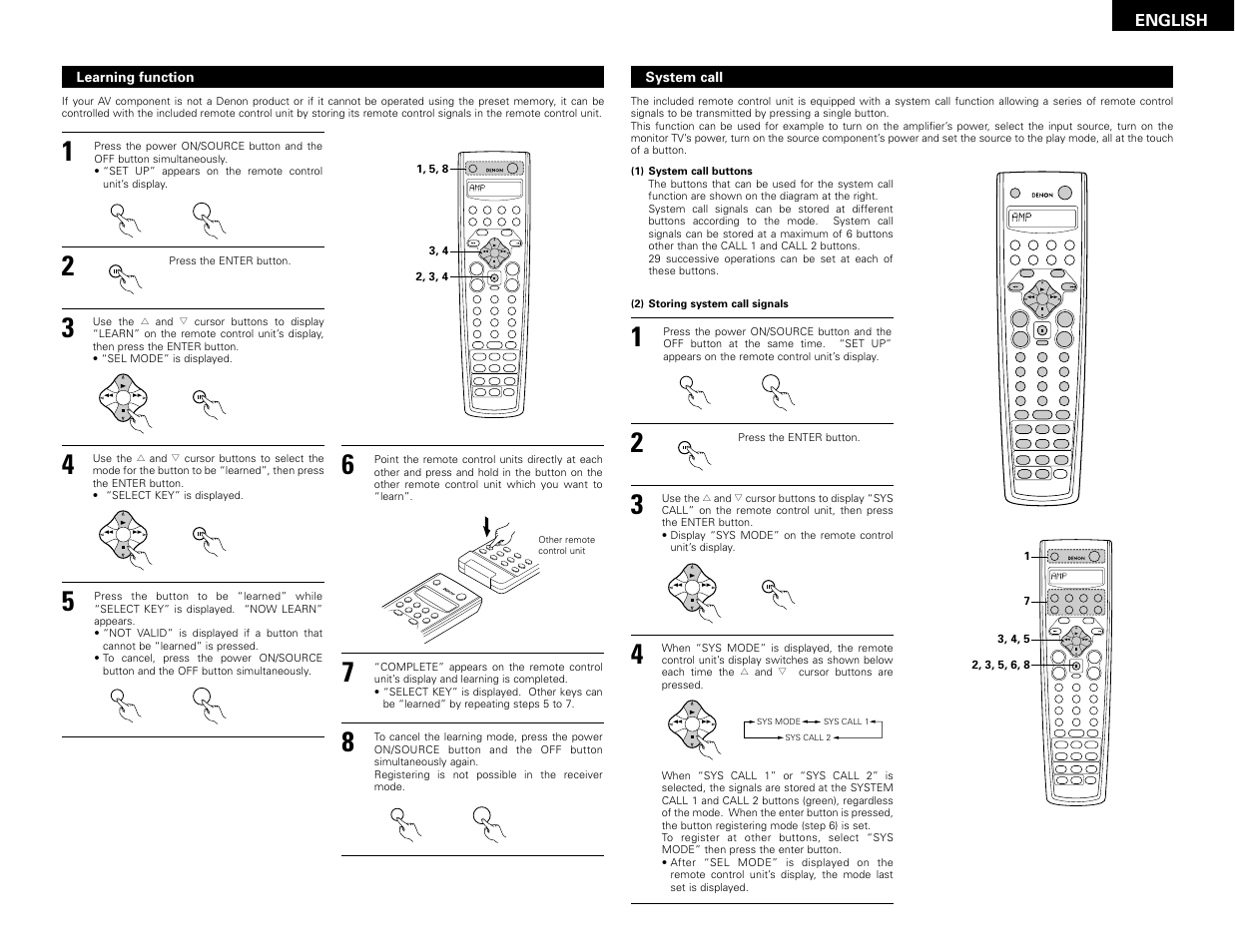 Vdp dvd, Enter, Backlight | System call, Shift, Muting band mode tuning tuning | Denon AVR-3802 User Manual | Page 19 / 82