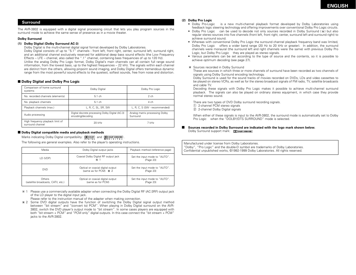 English | Denon AVR-3802 User Manual | Page 39 / 82