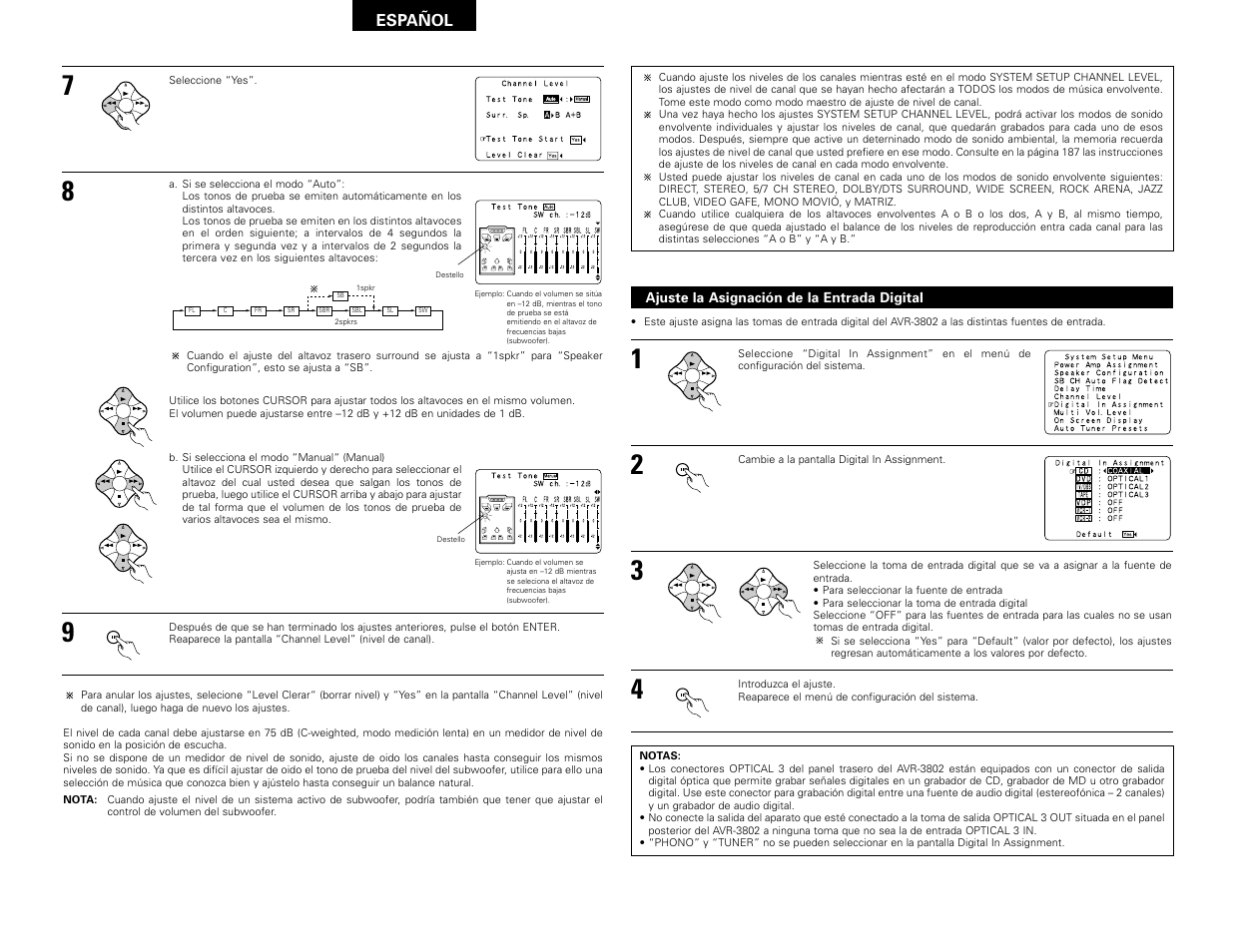 Español, Ajuste la asignación de la entrada digital | Denon AVR-3802 User Manual | Page 54 / 82