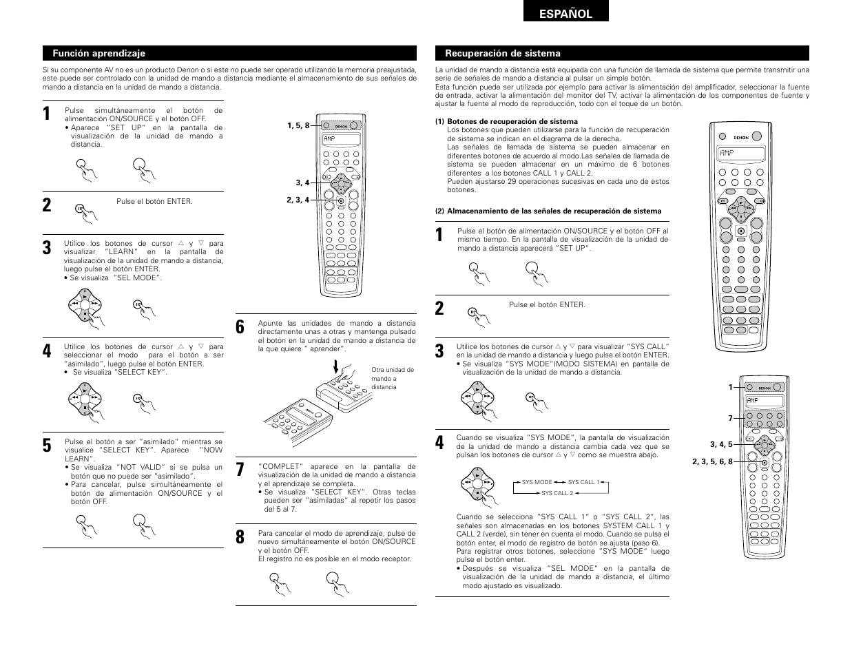 Vdp dvd, Enter, Backlight | System call, Shift, Muting band mode tuning tuning | Denon AVR-3802 User Manual | Page 59 / 82