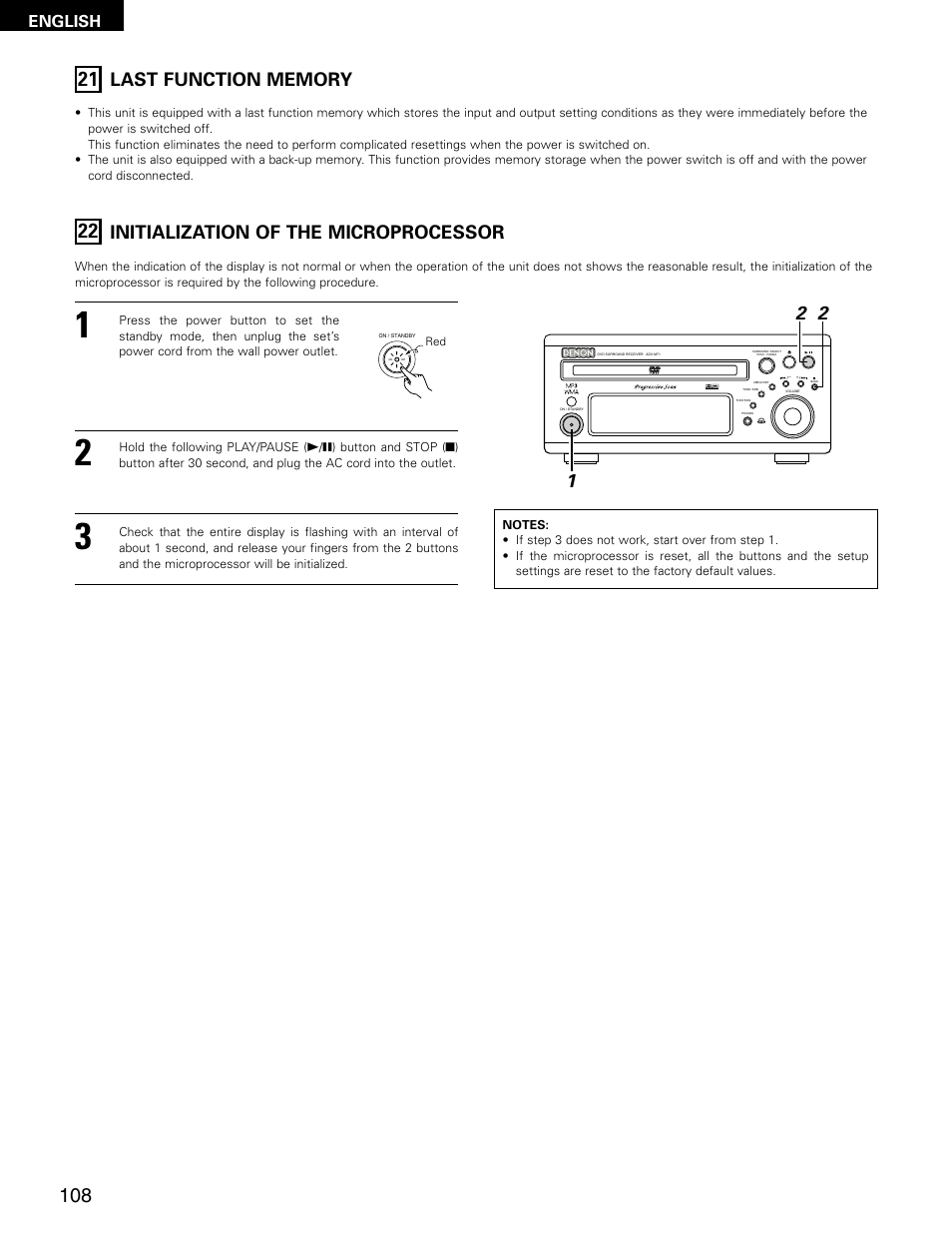 Initialization of the microprocessor, English | Denon ADV-M71 User Manual | Page 108 / 112