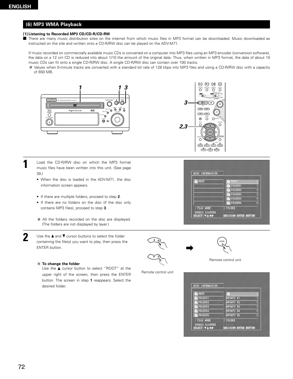 English, 6) mp3 wma playback, Virtual speaker | Denon ADV-M71 User Manual | Page 72 / 112