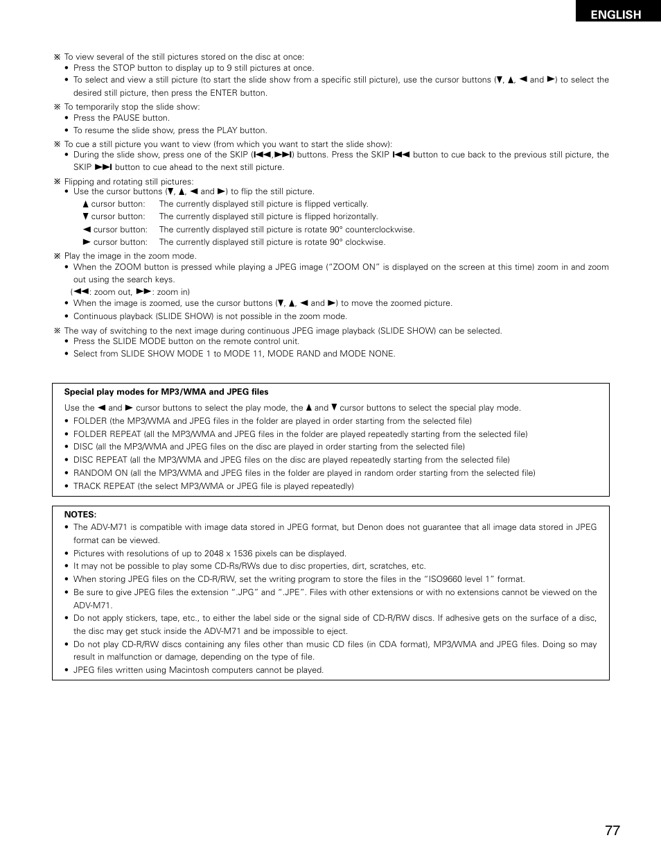 English | Denon ADV-M71 User Manual | Page 77 / 112