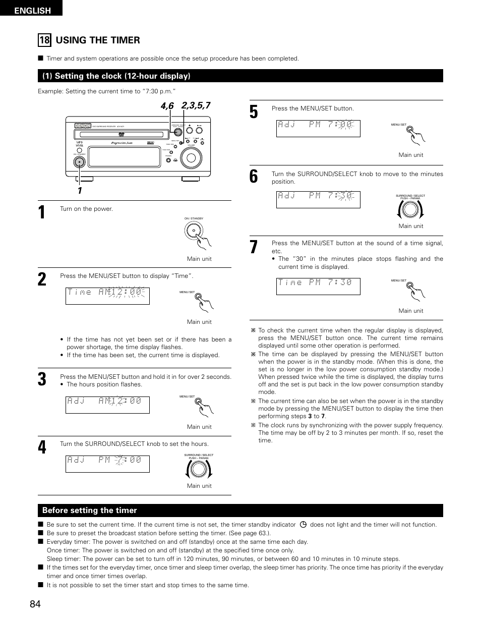 Using the timer | Denon ADV-M71 User Manual | Page 84 / 112