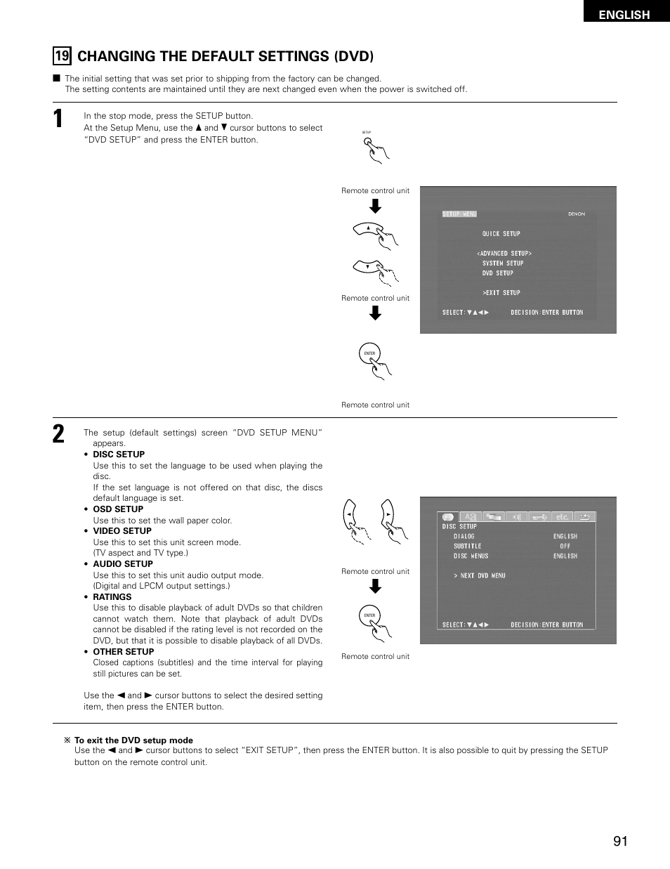 19 changing the default settings (dvd) | Denon ADV-M71 User Manual | Page 91 / 112