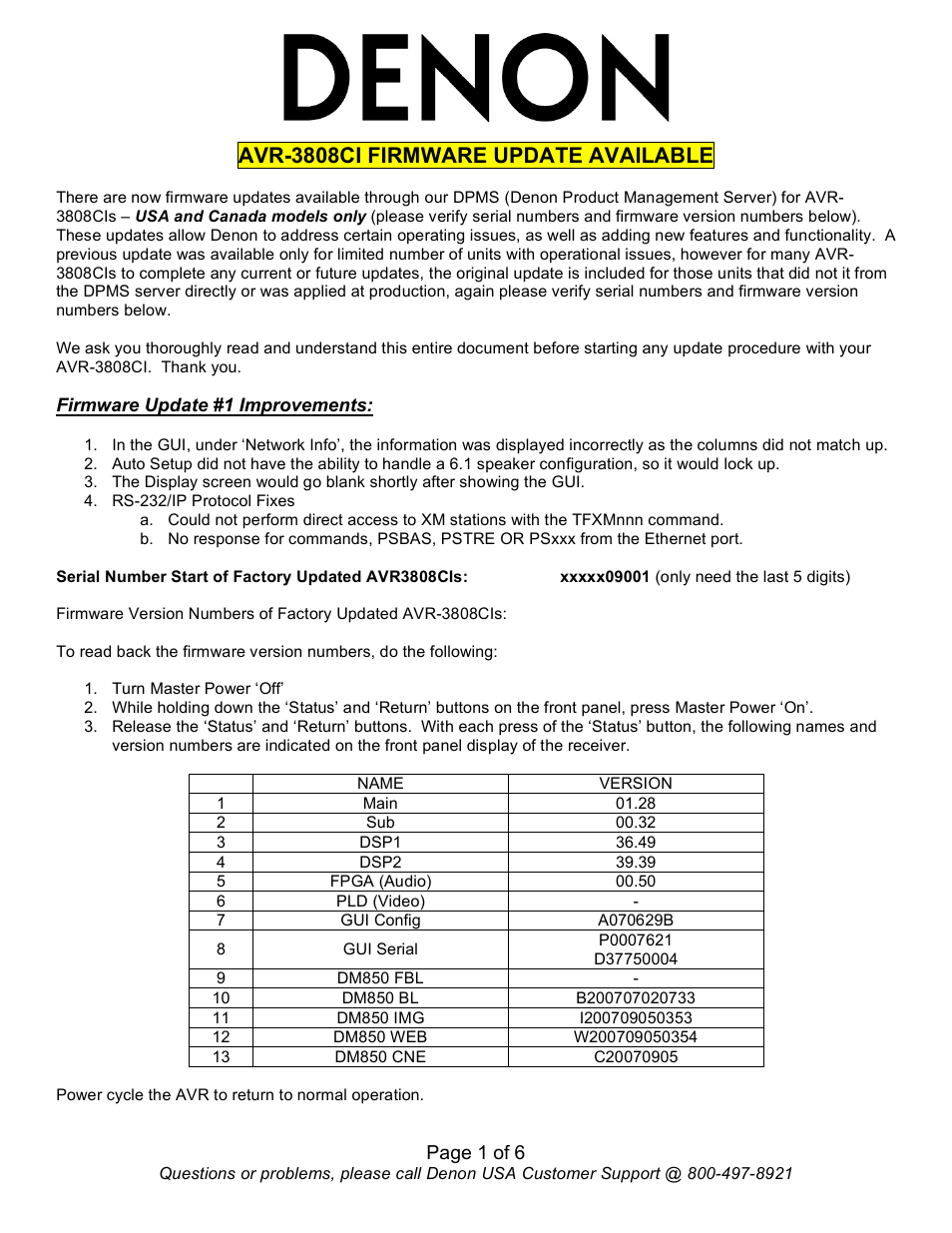 Denon AVR-3808CI User Manual | 6 pages