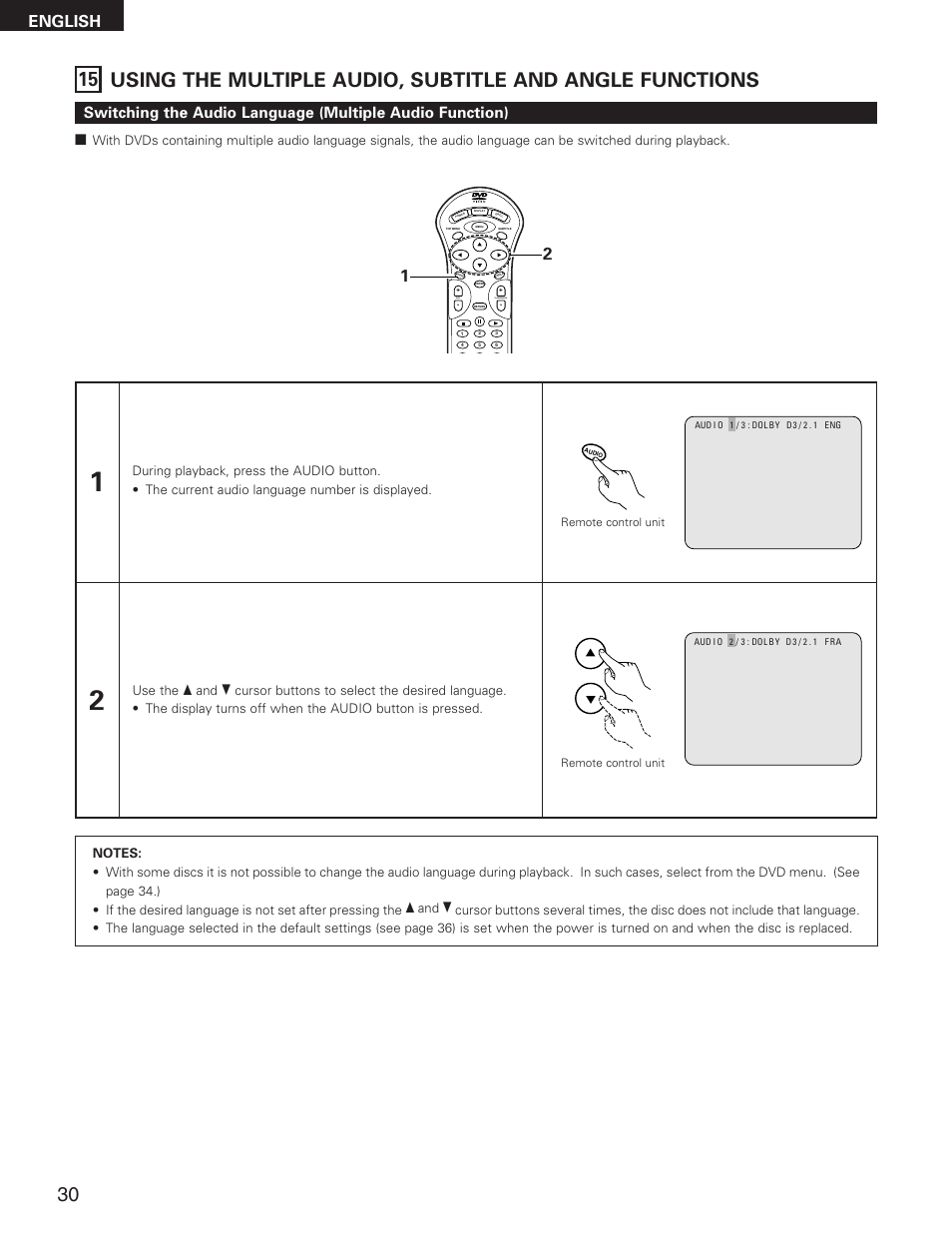 English, Skip, Slow/search | Denon DVD-2800II User Manual | Page 30 / 94