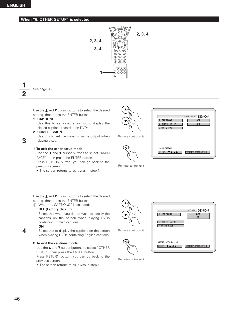 English, When “6. other setup” is selected, Skip | Slow/search | Denon DVD-2800II User Manual | Page 46 / 94