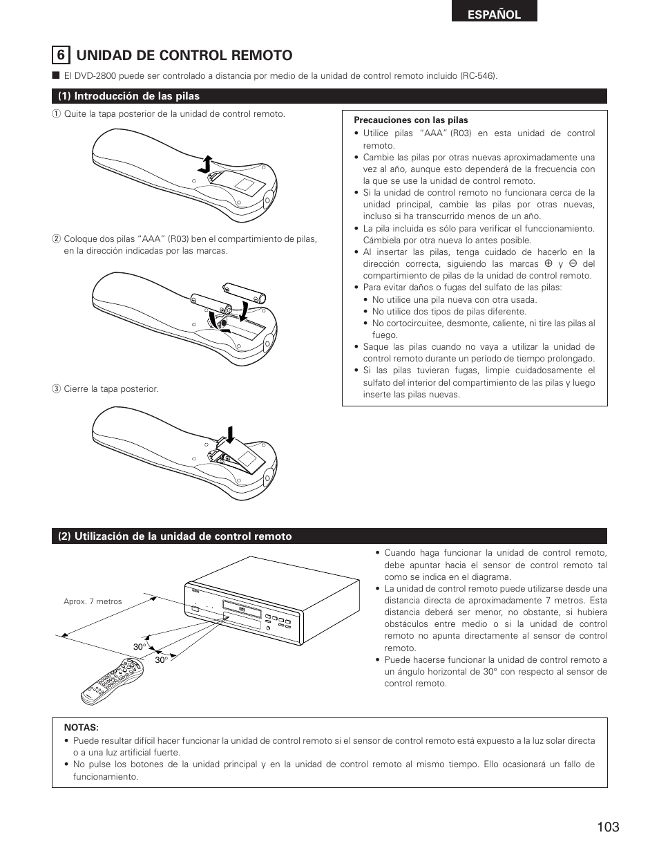 6 unidad de control remoto | Denon DVD-2800II User Manual | Page 59 / 94