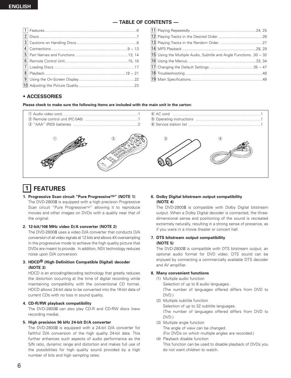 1 features | Denon DVD-2800II User Manual | Page 6 / 94